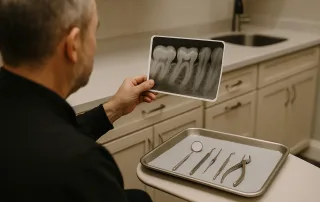 Dental consultation comparing root canal treatment and tooth extraction