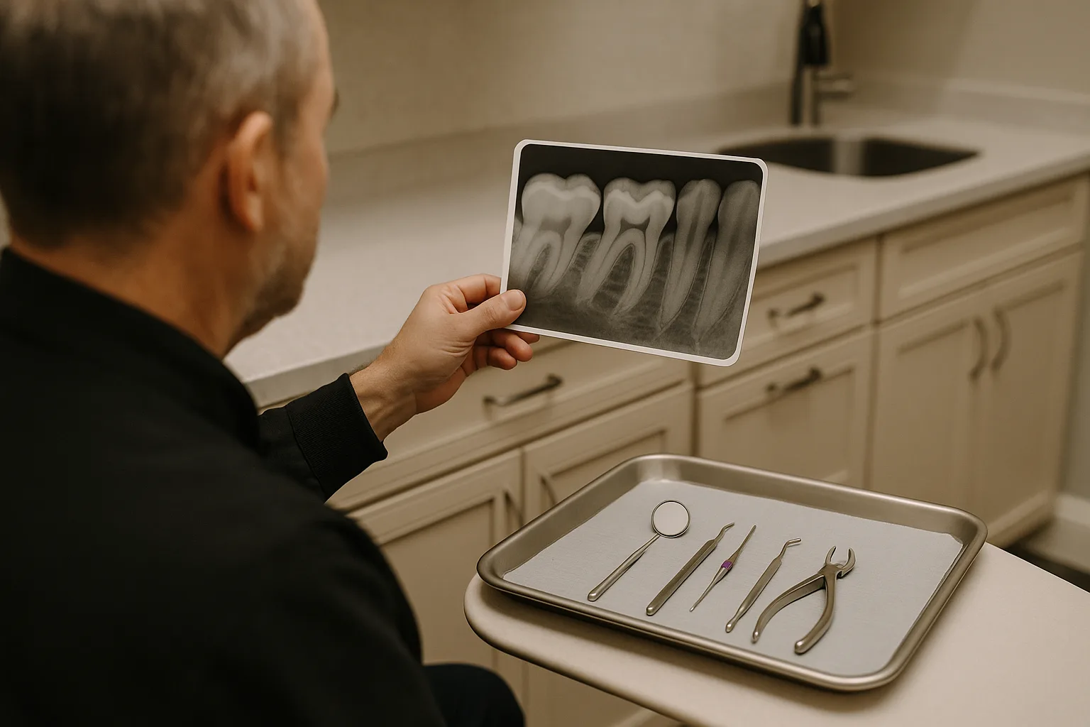 Dental consultation comparing root canal treatment and tooth extraction